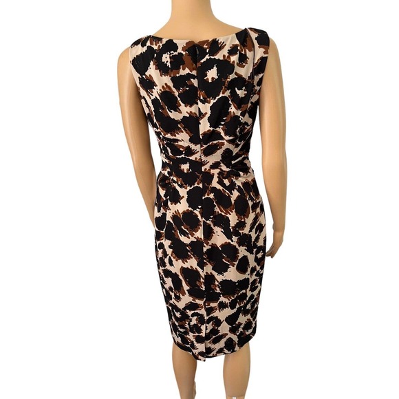 NWT Adrianna Papell Brown Abstract Print Side Ruched Knee Length Dress Sz 4 - Picture 3 of 6